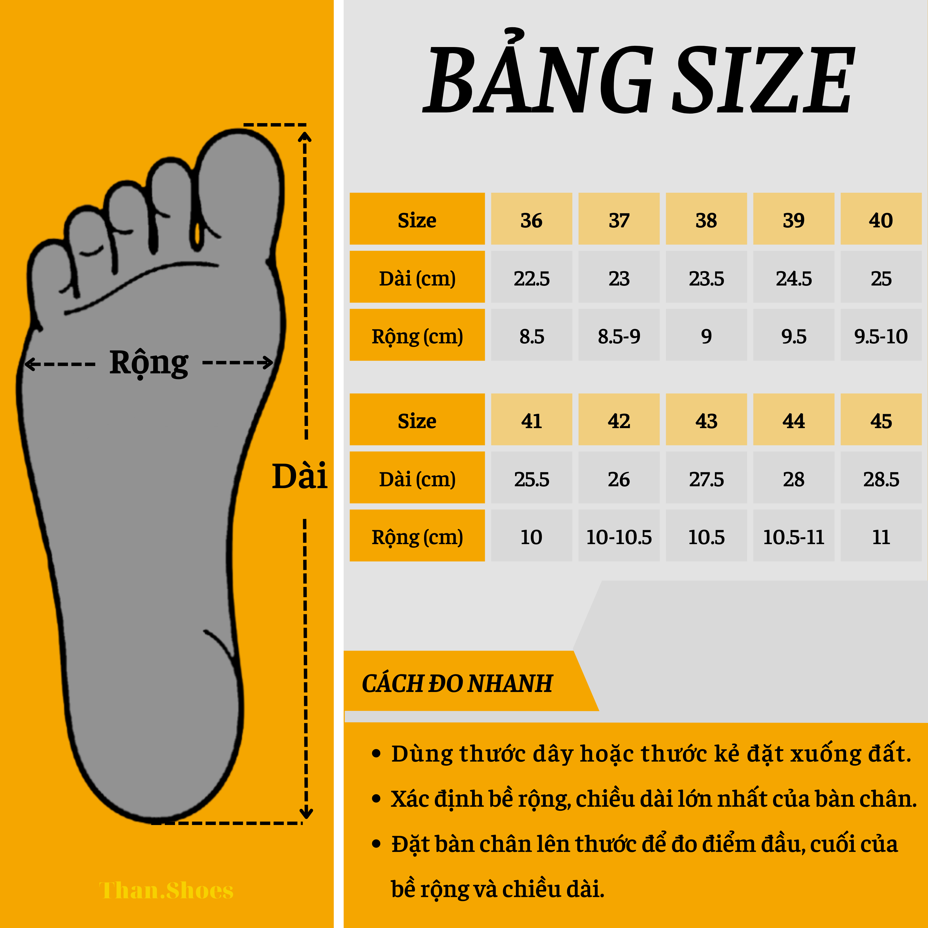 Bảng size giày